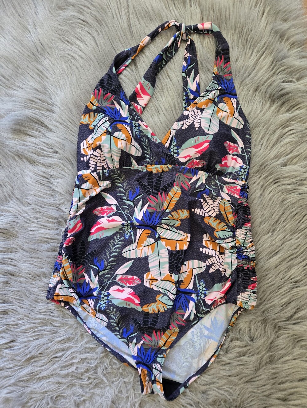 Motherhood Maternity Tropical Halter Maternity One-Piece Swimsuit